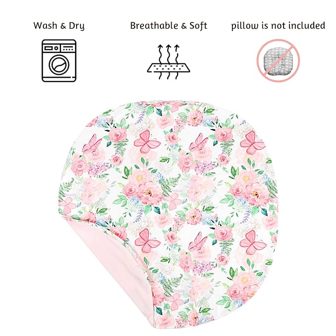 Newborn Lounger Cover for Girls Boys, Removable Soft Baby Lounger Cover, Reversible Infant Lounger Cover Minky, Pink Floral & Butterfly (Only Cover)