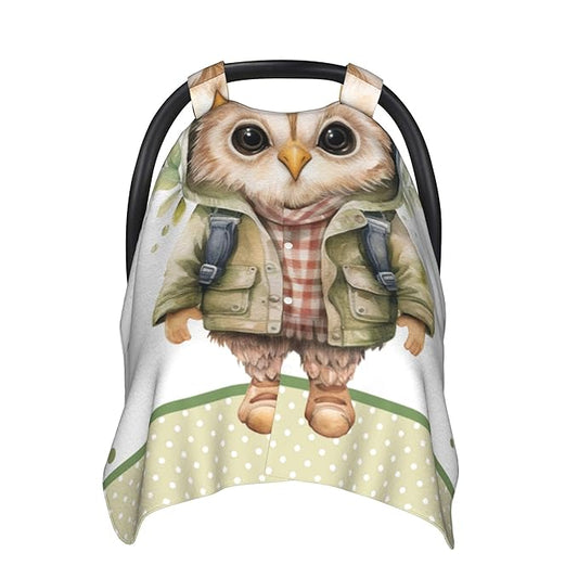 Winter Carseat Cover for Baby Personalized Owl Baby Car Seat Cover with Name Custom Minky Car Seat Canopy Boys Girls Infant Carrier Covers Nursing Cover Toddler Blanket