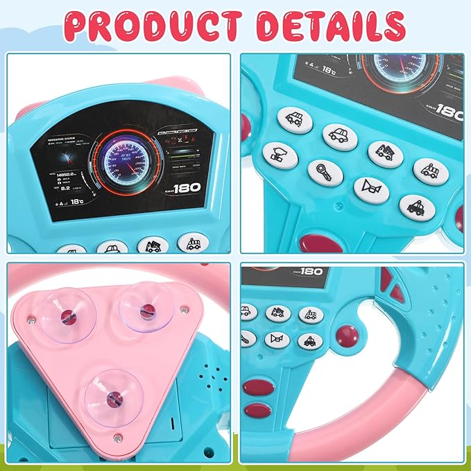TOYANDONA Toddler Steering Wheel Toy for Kids Simulated Driving Controller Electric Early Learning Educational Musical Toy Pretend Driving Seat for Children Boys and Girls 4 5 6 Years Old