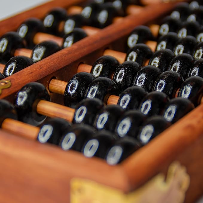 Larcele 11 Column Classic Wooden Abacus with Vintage Leather Box, Soroban for Study, Home Decorationt, Aging Treatment SP-03