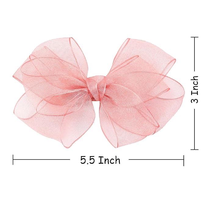 5.5-Inch Organza Double Hair Bows Alligator Clips Hair Accessories for Girls Toddler Kids Children Teens -Pink