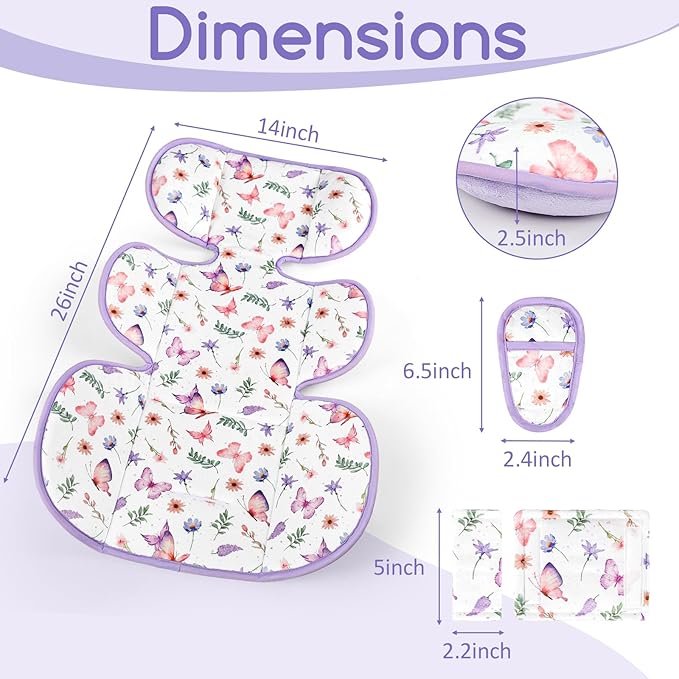 Infant Car Seat Insert with 3 Straps Covers, Ultra-Thick Baby Car Seat Head Support for Side Impact Protection, Minky Dot Baby Car Seat Cushion, Universal Purple Carseat Head Support for Newborn