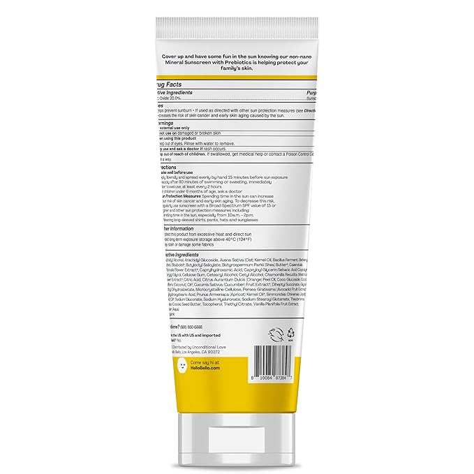 Hello Bello Mineral SPF 55+ Sunscreen Lotion with Prebiotics I Water Resistant and Reef Friendly Sun Protection for Babies and Kids I 3 fl oz (Pack of 2)