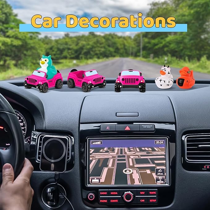 ANGGIKO 3.5 Inch Pink Car Toy Match Most 2 in Rubber Ducks, Ducks for Jeeps, Vehicle Toys for Car Dashboard Decorations Accessory Rubber Duck Collection, Easter Basket Stuffers for Kids Party Favors