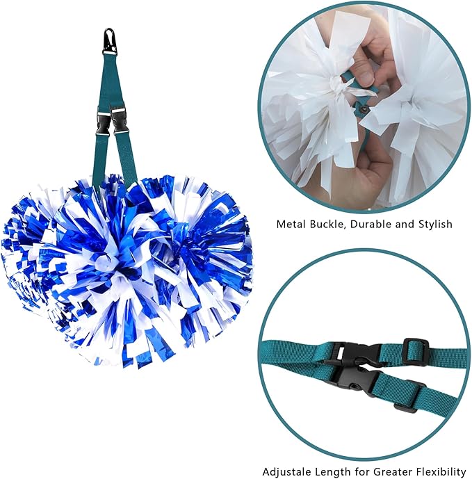 Cheer Pom Poms Carrier for Backpacks - Adjustable Cheerleading Poms Keeper - Heavy Duty Webbing Gear Connector for Travel, Competition & Practice