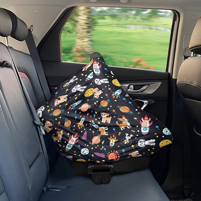 GIFTPUZZ Space Planet Multi-Use Car Seat Covers & Nursing Cover - Versatile Carseat Canopy for Privacy Protection, Breastfeeding, Shopping Cart & Stroller Covers - Infinity Scarf Design for Moms