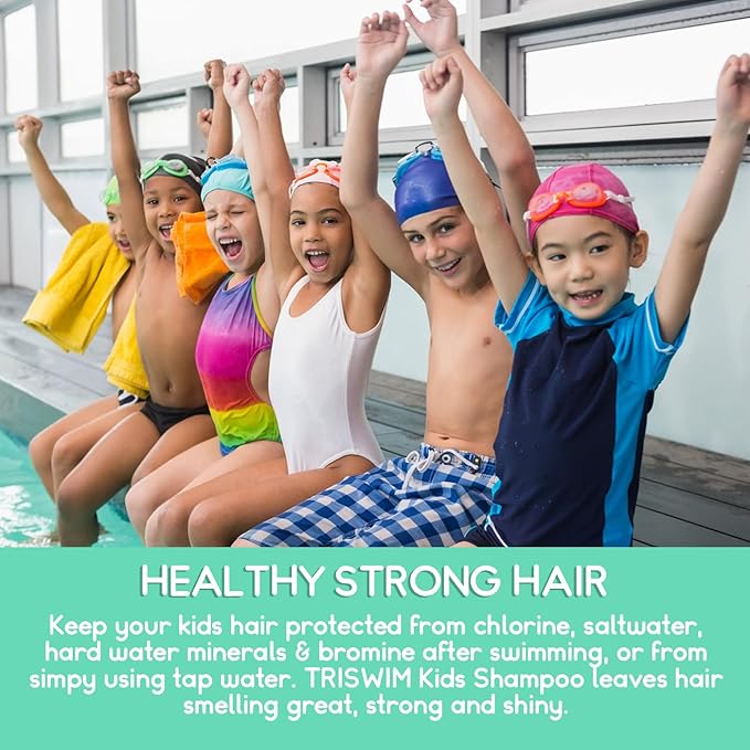 TRISWIM Kids Chlorine Removal Shampoo 8.5oz | Removes Chlorine, Bromine, Salt Water & Hard Water Minerals | Hydrates & Nourishes with Aloe Vera, Vitamin A & Pro Vitamin B5 | Lime + Mango Scent