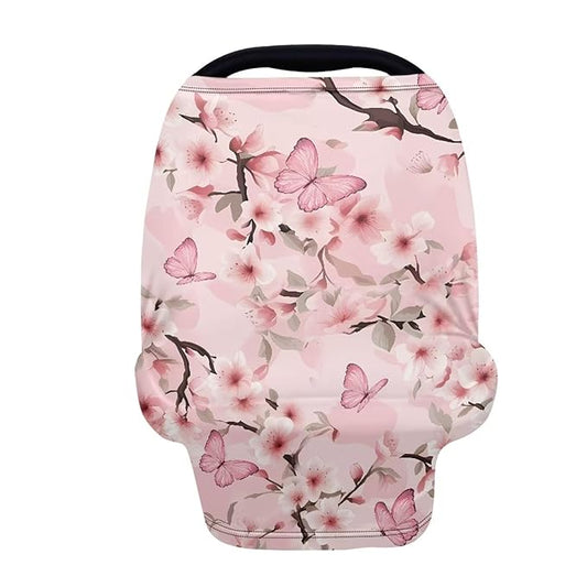 LedBack Pink Butterfly Sakura Stretchy Car Seat Cover for Babies,Nursing Cover Breastfeeding Cover,Soft Breathable Baby Carseat Canopy
