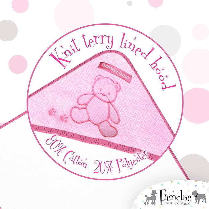 Frenchie Mini Couture, Hooded Bath Towels for Babies, 80% Cotton/20% Polyester, Bear Hooded Towel Set, Girl, Pack of 3