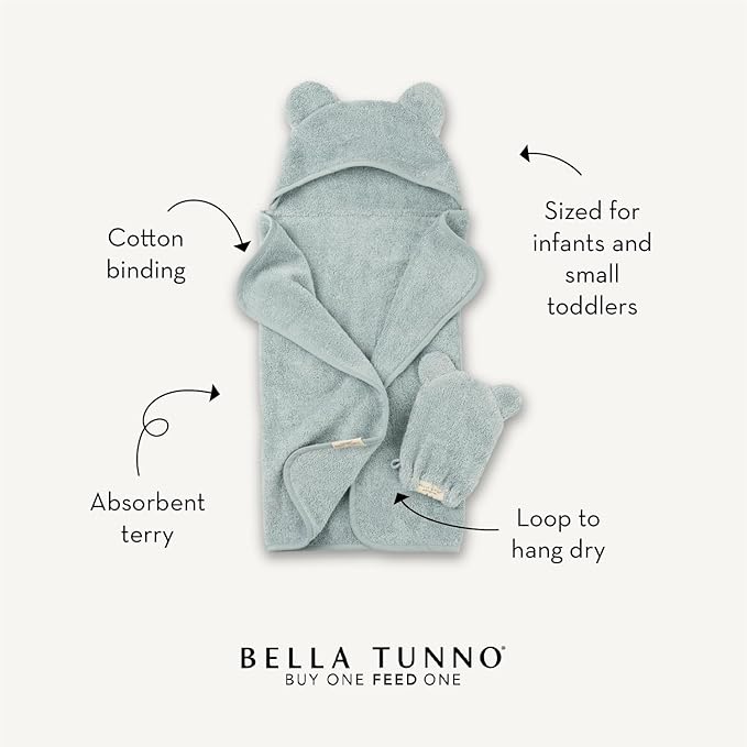 Bella Tunno Baby Bath Towel and Wash Mitt Set – Soft Absorbent Hooded Towels and Mitt-Style Baby Washcloths, Oeko-TEX Certified (Watermelon)