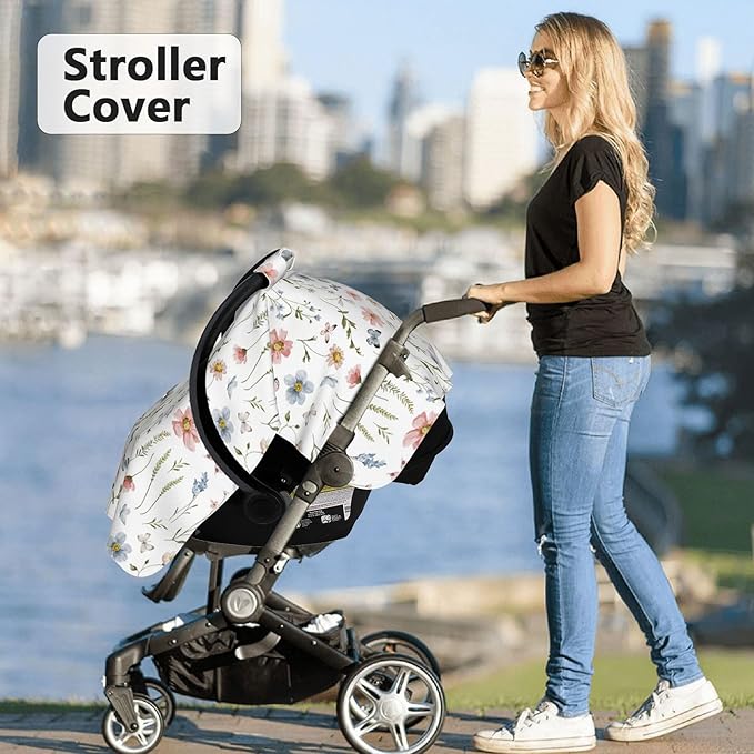 Wildflower Carseat Covers Baby, Winter Carseat Cover for Baby, Minky Baby Car Seat Cover for Boy & Girl, Peekaboo Opening Car Seat Canopy for Newborn, Boho Multi Use Mom Nursing Cover, Wildflower