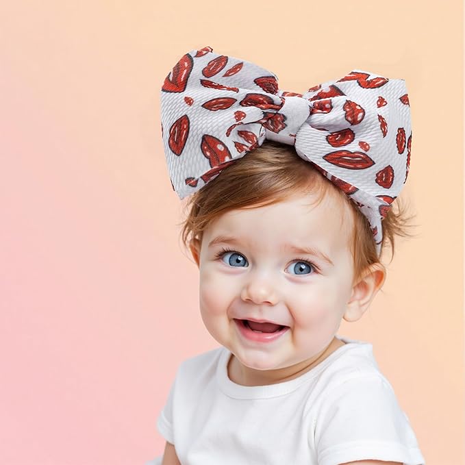 Baby Girl Bows Newborn Headband 0-6 Months Infant Big Bows for Birthday/Baby Shower/Photography/Baby Gifts (Red & Red lip)