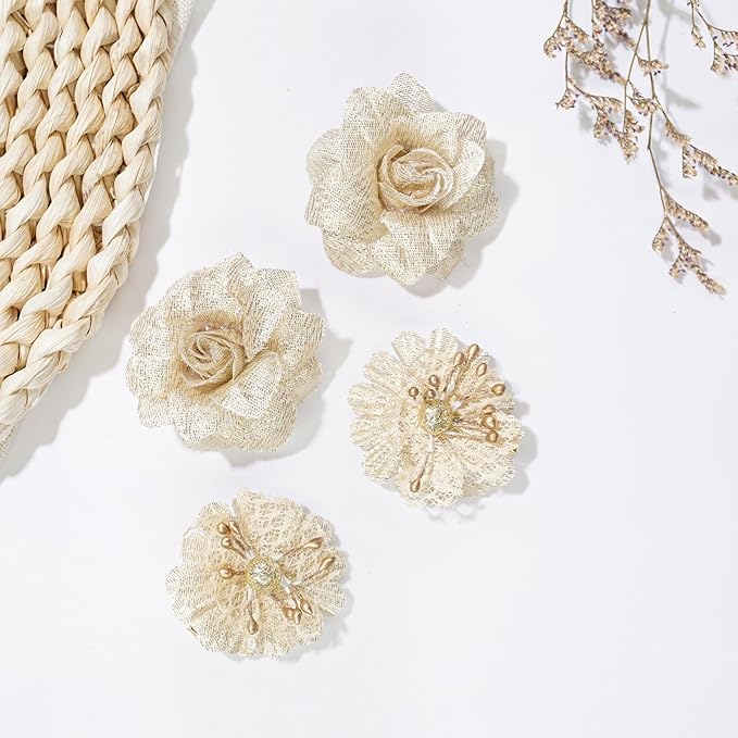 Baby Girls Floral Hair Bows Clips, 4Pcs Glitter Gold Flower Hair Barrettes Alligator Clips, Hair Accessories for Toddlers Kids Teens