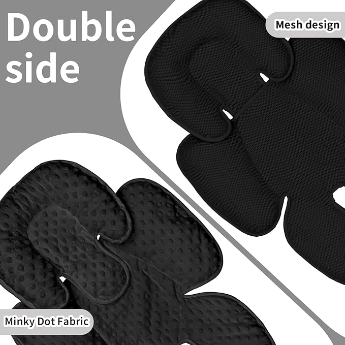 2-in-1 Baby Carseat Head Support, Infant Car Seat Insert for Girls Boys, Soft Babies Neck Support and Body Cushion for Stroller, Baby Swing, Bouncer (Black)