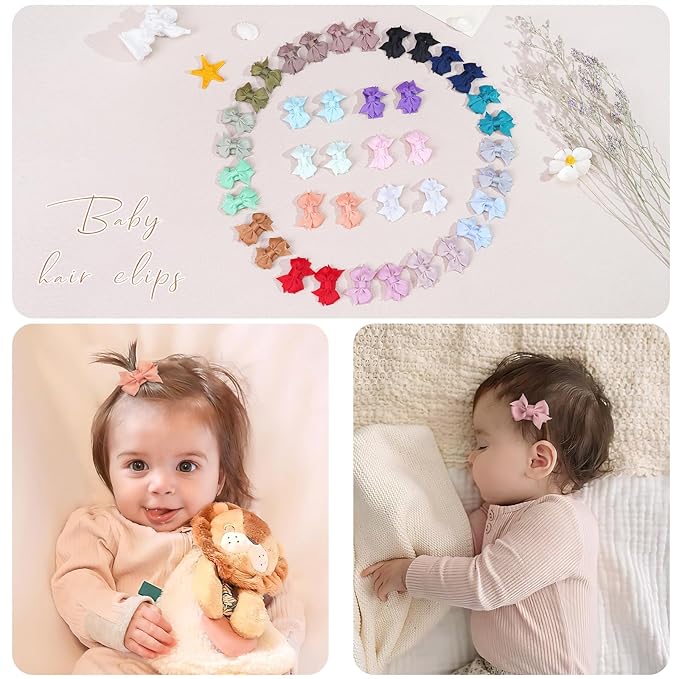 DED 40PCS 1.4" Mini Bow Snap Clips, Baby Girls Grosgrain Ribbon Bows Tiny Hair Clips Fine Hair for Girls Infants Toddlers