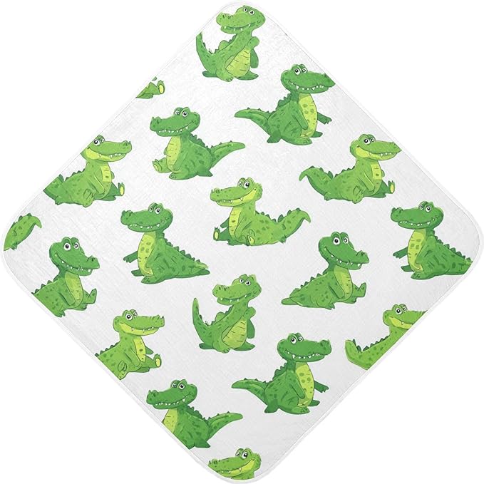 Pigsaly Cartoon Alligators Hooded Baby Towel Green Crocodiles Baby Bath Towel Unisex Soft Organic Cotton Washcloths Toddlers Shower Gifts for Boys Girls Newborn 30 x 30 in