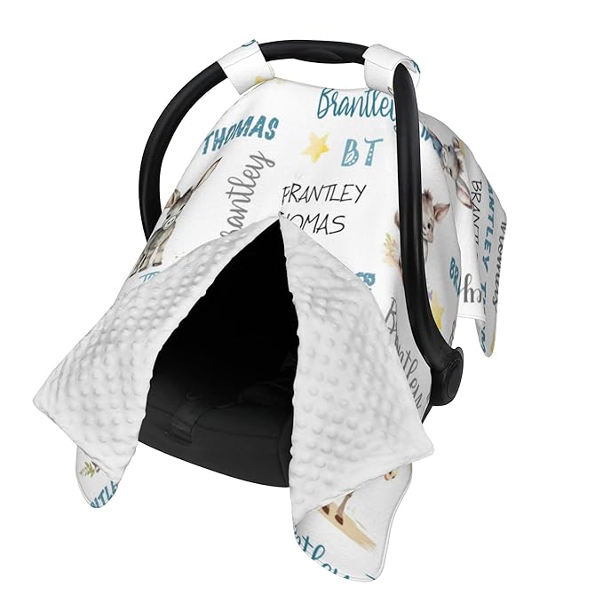 Custom Baby Car Seat Canopy Personalized Car Seat Covers with Name for Baby Boys Girls Customized Donkey Nursing Breastfeeding Cover Infant Carseat Canopies Newborn Minky Baby Blanket