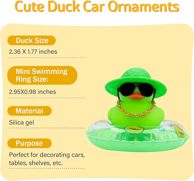 wonuu Car Accessories Rubber Ducks Dashboard Decorations Rubber Duck Pink Accessories Dashboard Duck Car Decorations Car Ducks for Dashboard Car Duck Car Dashboard Decorations, BG-green-strawhatgreen