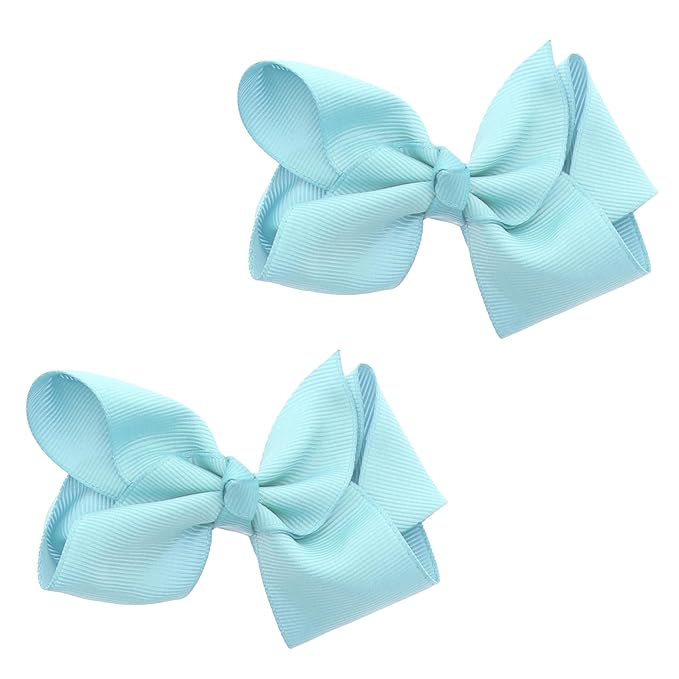3 Inch Grosgrain Bow for Little Girls- Set of 2 (Pale Blue)