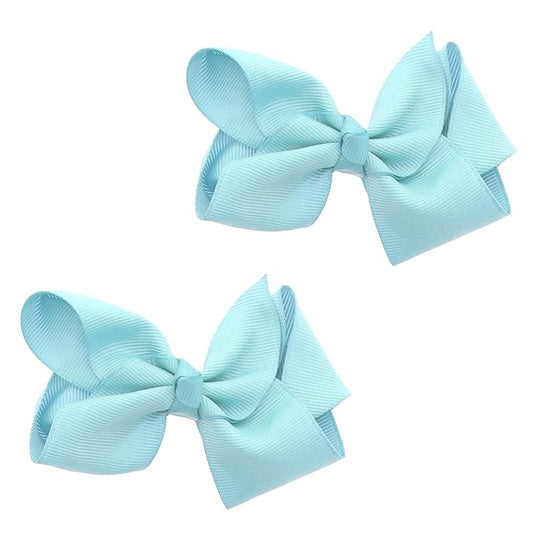 3 Inch Grosgrain Bow for Little Girls- Set of 2 (Pale Blue)