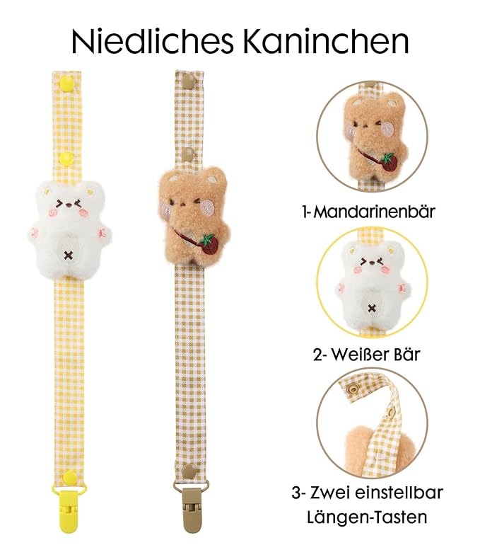 CutiePlusU Adult Pacifier Clip Adult Size Anyard Holder Clips 2 Pack-Happy Bear 2