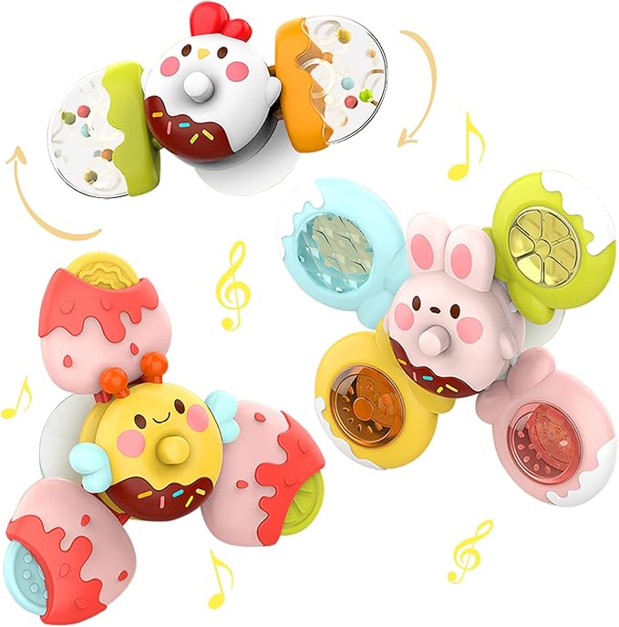 Suction Cup Spinner Toy for Baby, 12 PCS DIY Stackable Spinning Dimple Fidget Bath Toy, Sensory Detachable Window Suction Toys for Toddlers Girls Boys Christmas Birthday Gifts