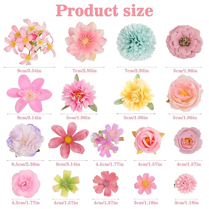 20 Pack Flower Hair Clip Rose Hair Clips Barrettes for Women Flower Accessories Boho Bride Claw Clip Hairpin Brooch Pin Headpiece for Girls Wedding (Pink)