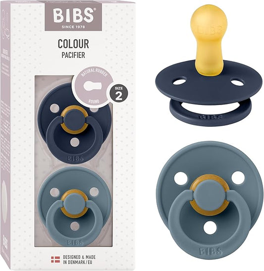 Bibs Pacifiers Color Collection, Set of 2 BPA-Free Latex Pacifiers Made in Europe, Round Nipple Baby Pacifier.