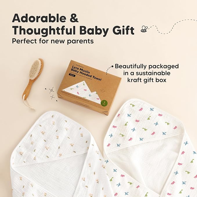 KeaBabies Muslin Baby Bath Towels with Hood for Girls,Boys-Large Organic Cotton Hooded Baby Towels for Newborns,Toddlers,Infant,Kids,Soft Absorbent Newborn Bath Essentials Gift Set(Roarsome, Regular)