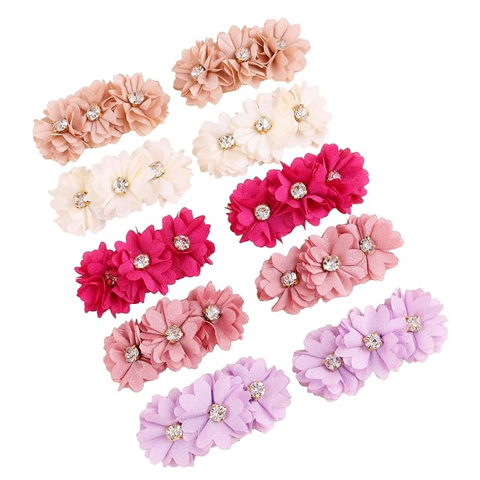 Flower Hair Clips Set for Baby Girl Lightweight Floral Hair Bow Accessories with Boutique Fully Lined Alligator Clip for Toddler Teens Gifts (ATD-FJ10-A)