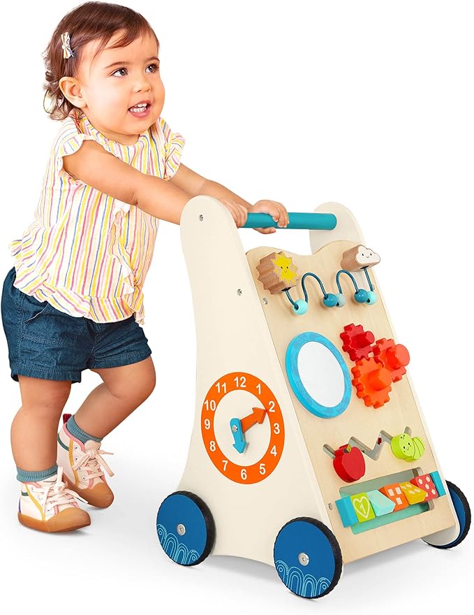 B. toys – Little Learning Steps – Wooden Activity Walker – 7 Educational Activities – Learning & Walking Toy for Toddlers – Stand, Push, Walk – 1 Year +
