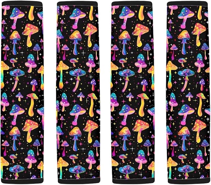 UNICEU Rainbow Hippie Mushrooms Car Seat Belt Pads Set of 2,Aesthetic Mushroom Seat Belt Shoulder Strap Covers Protector Accessory for Women,Mushroom Automotive Interior Set