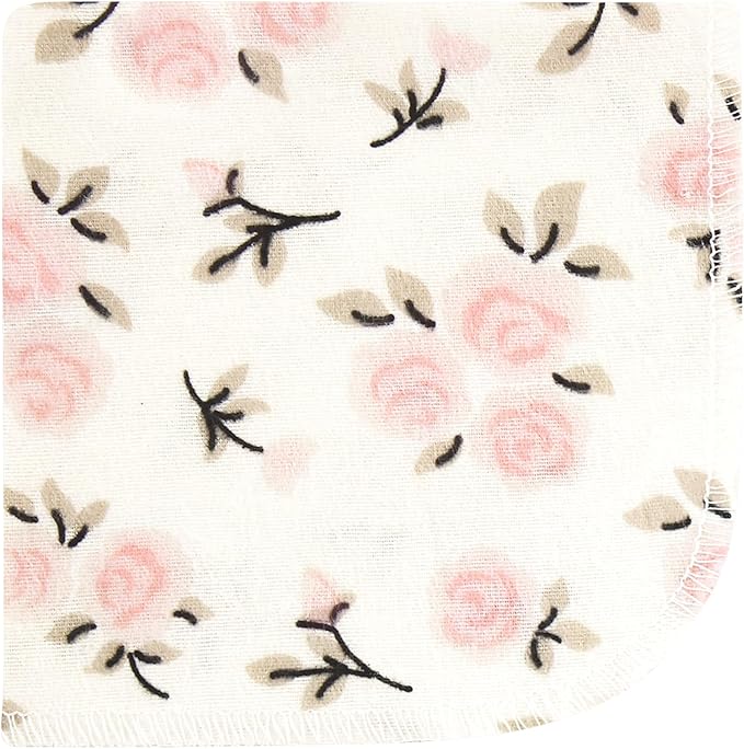 Hudson Baby Unisex Baby Flannel Cotton Washcloths, Neutral Pink Floral 10 Pack, One Size