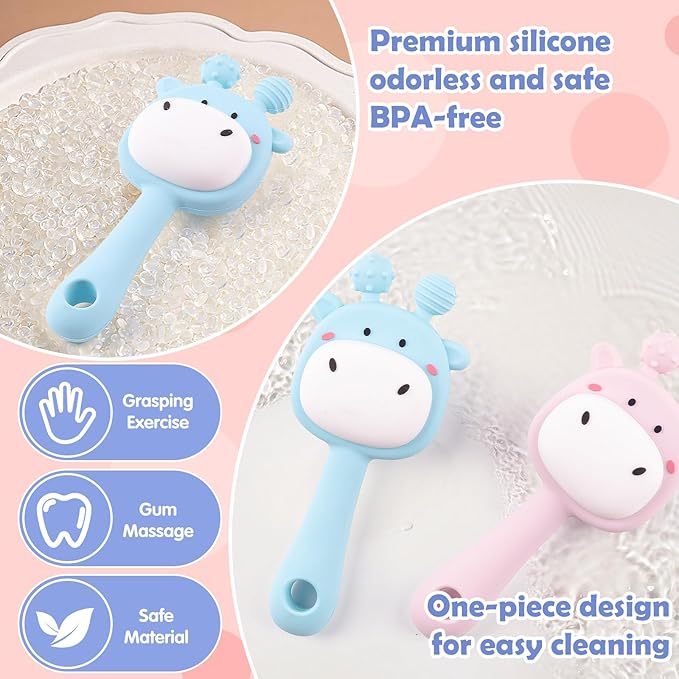 2 Pcs Teething Toys for Baby, Silicone Giraffe Teether Toy for Teething Relief, Baby Chew Toys Sore Gums, Teethers 0-6 Months Gift
