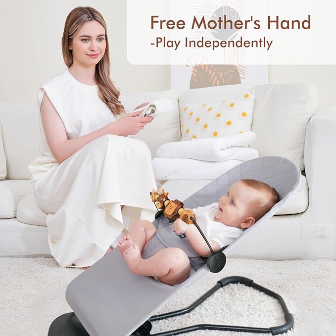 iGRATENS Three-Dimensional Baby Bjorn Bouncer Toy Bar, Toy for Baby Bouncer Soft & Bliss, Easy to Attach and Remove, 360°Rotating Natural Wooden Toys, Double-Sided Raised Design, Lion & Deer