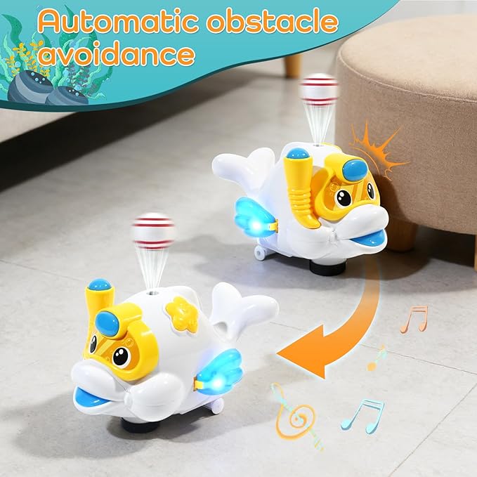 Baby Fish Musical Crawling Toy with Lights, Sounds, Blowing Ball, Infant Sensory Toys, Birthday Gifts for Kids Boy Girl 3 4 5 6 7 8 Years