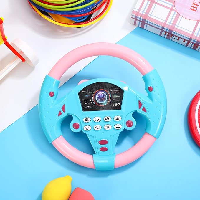 TOYANDONA Toddler Steering Wheel Toy for Kids Simulated Driving Controller Electric Early Learning Educational Musical Toy Pretend Driving Seat for Children Boys and Girls 4 5 6 Years Old