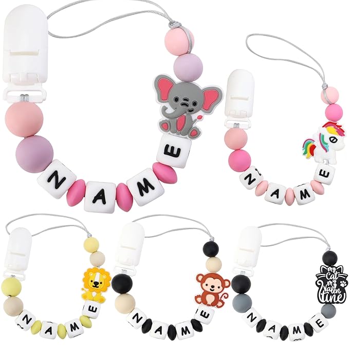 Personalized Pacifier Clip with Name for Girls Boys, Custom Name Stroller Clip Holder, Customized Silicone Holder Leash