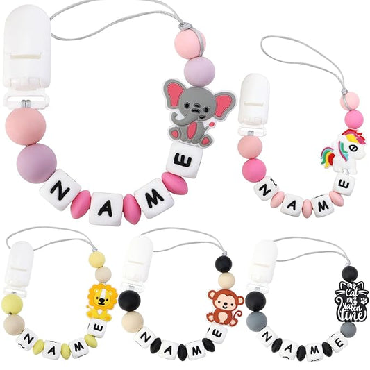 Personalized Pacifier Clip with Name for Girls Boys, Custom Name Stroller Clip Holder, Customized Silicone Holder Leash