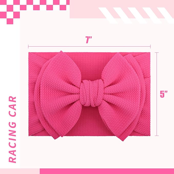 YanJie 2PCS 7’’ Hot Pink Bows for Baby Girls Checkered Headband Double Layered Bow Infants Toddler Hair Accessories Newborn Headbands Baby Clothes