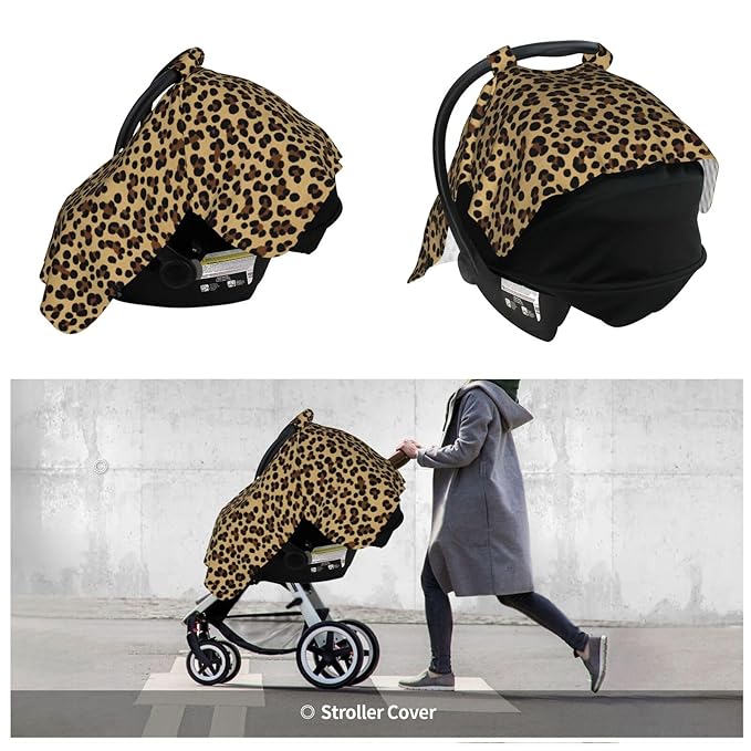 KiuLoam Animal Leopard Cheetah Print Baby Car Seat Canopy, Nursing Cover Breastfeeding Scarf, Stretchy Soft Breathable Infant Carseat Cover for Babies Boys Girls