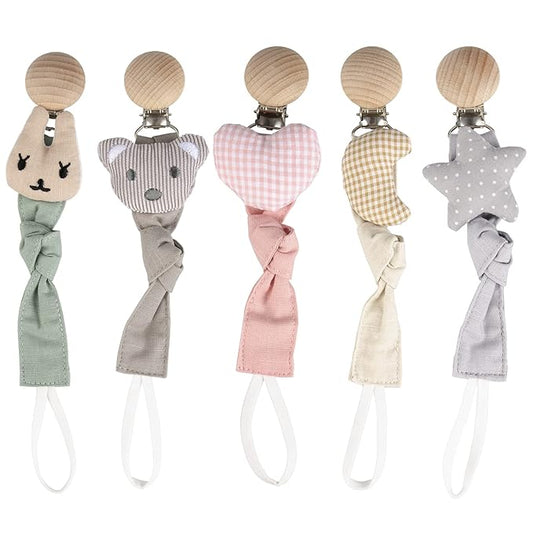 Pacifier Clips - 5 Pack Paci Holder Baby Boys Girls - Teething Beads Soothie Binky Clips Teether Toys - Best Gift Idea for Toddlers