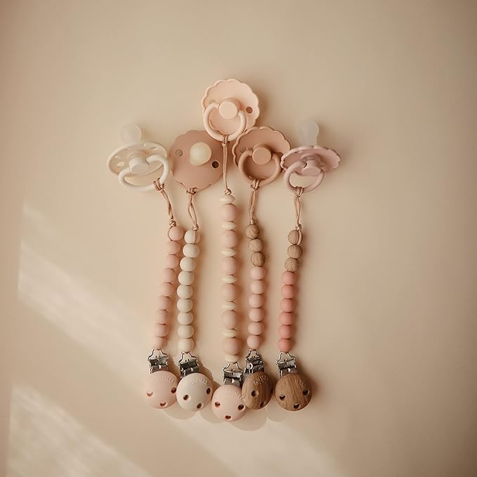 FRIGG Moon SilkySoft Silicone Baby Pacifier | Made in Denmark | BPA-Free (Blush/Cream, 0-6 Months)