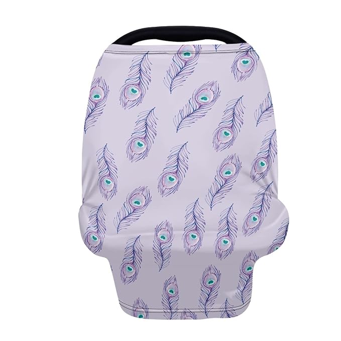 Coldinair Purple Peacock Feather Print Car Seat Cover for Babies Girls,Soft Breastfeeding Scarf Nursing Cover,Multi-use Covers for Infant Carseat Canopy/Shopping Cart/High Chair/Stroller Covers