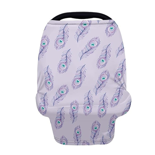Coldinair Purple Peacock Feather Print Car Seat Cover for Babies Girls,Soft Breastfeeding Scarf Nursing Cover,Multi-use Covers for Infant Carseat Canopy/Shopping Cart/High Chair/Stroller Covers