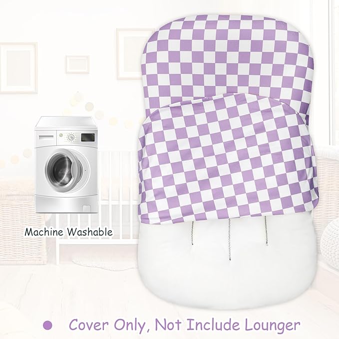 DILIMI Baby Lounger Cover for Boys and Girls, Removable Cover Ultra Soft Comfortable Lounger Slipcover, Purple Checkered (Lounger not Included)
