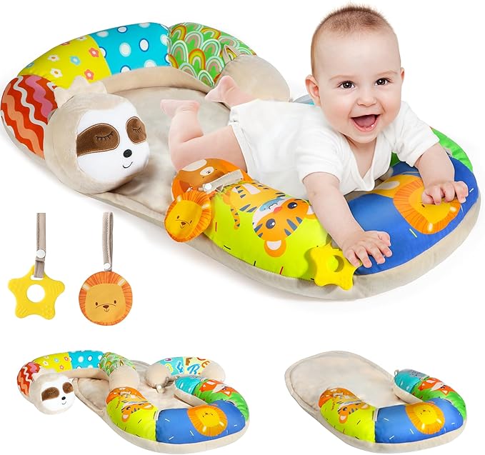 URMYWO Tummy Time Activity Mat - Cozy Tummy Time Mat for Newborn 0-12 Months, Breathable Soft Infant Baby Sit Me Up Floor Seat Early Sensory Development Play Toys Baby Registry Research Shower Gifts