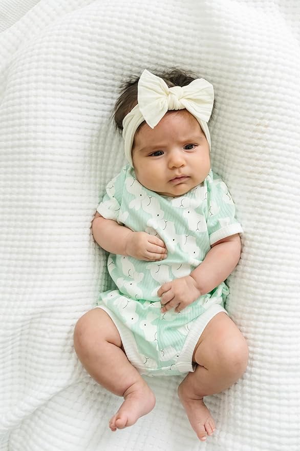 Baby Bling Bows - Newborn to Little Baby Girl Bows, 2 Pack Nylon Super Soft Stretchy Knot Toddler Headbands, Perfect Hair Accessories Head Bands for Infant Kids(Petal & Ivory)