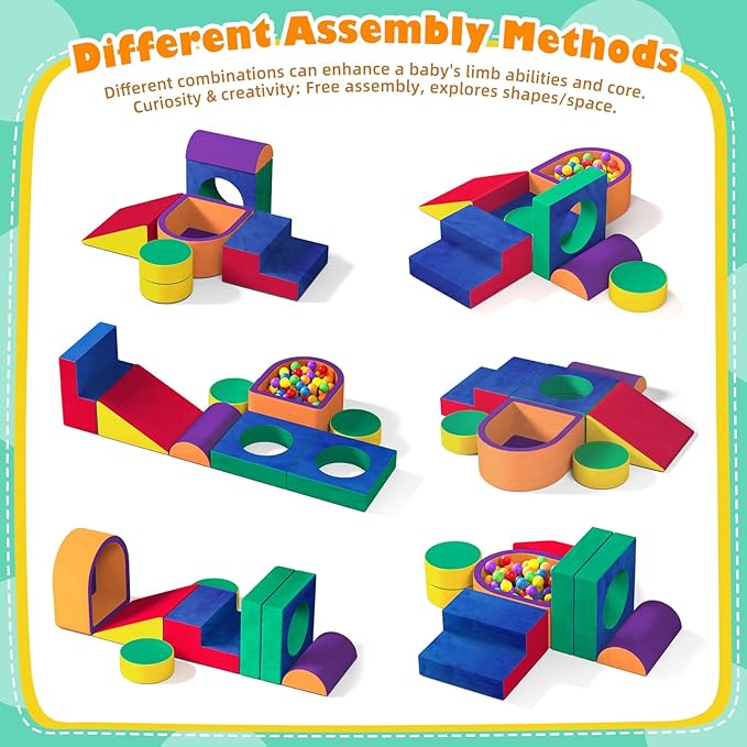 6 Pieces Toddler Climbing Toys Indoor, Crystal Velvet Foam Climbing Blocks for Toddlers 1-3, Baby Climbing Toys Soft Play Set for Climbing Sliding and Crawling (Balls not Included)