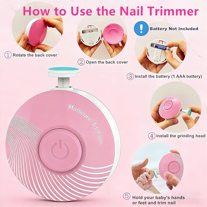 Baby Nail Trimmer Electric Baby Nail File, Baby Nail Clippers, 6 Grinding Heads, Safe Easy Quiet Baby Nail Grooming Care Kit for Newborn Infant Toddler Kids Adult Toes Fingernails (BabyPink)
